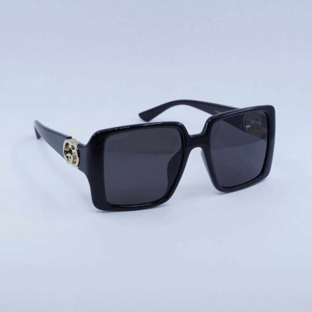 Gucci GG1692SA 001 Sunglasses Shiny Black Square Frame, Grey Lenses - Picture 5 of 10